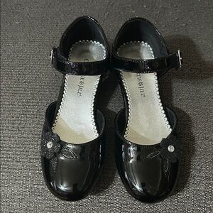 Justice Black Dress Shoes with Glitter Flower
